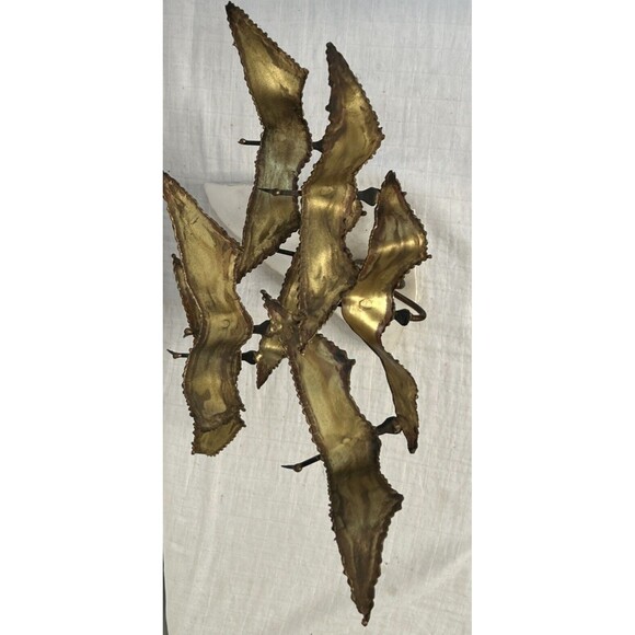Brutalist Brass Birds in Flight Torch Cut Sculpture on Marble Base MCM 15x15 - Picture 3 of 11